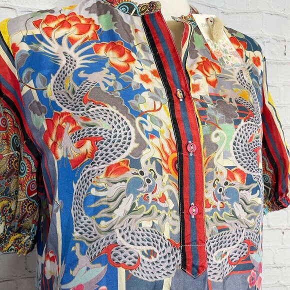 NEW Johnny Was Hillan Morii Tunic Women’s Size S Multicolor Printed Silk Blouse - Picture 3 of 10